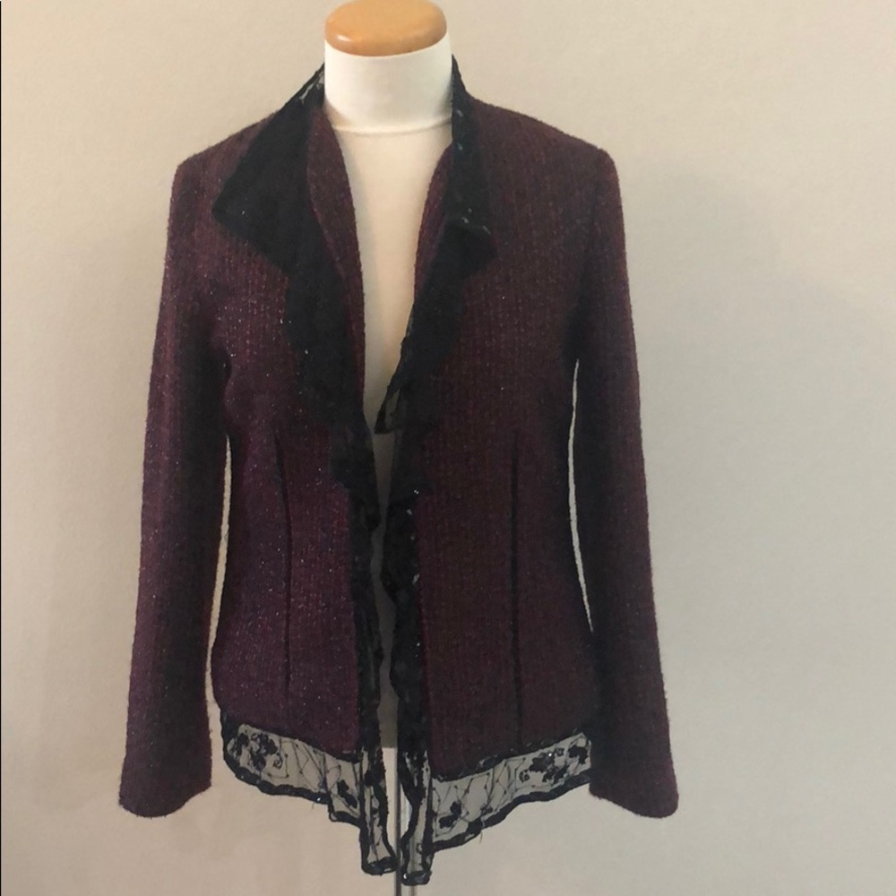 Chico’s Beaded Lace Red Tweed Jacket